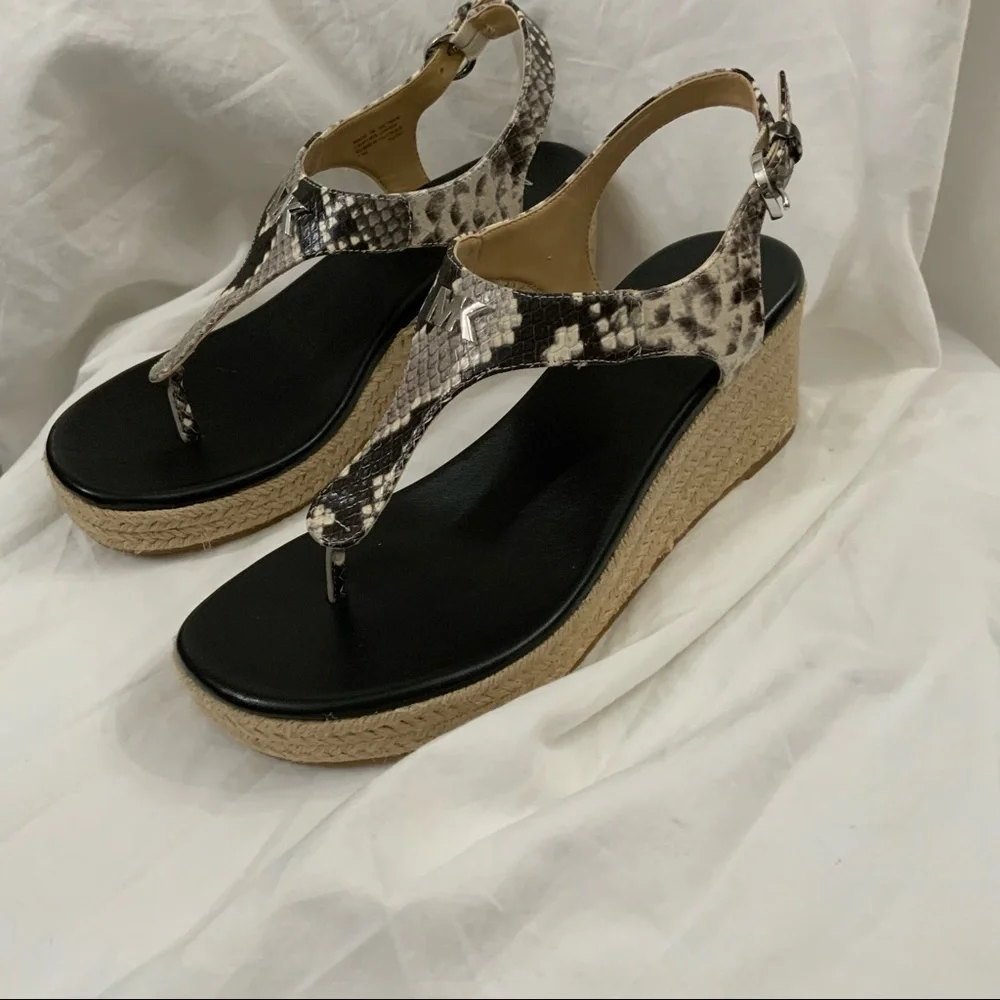 MICHAEL Michael Kors Black and Snake-Print Wedge Sandals
